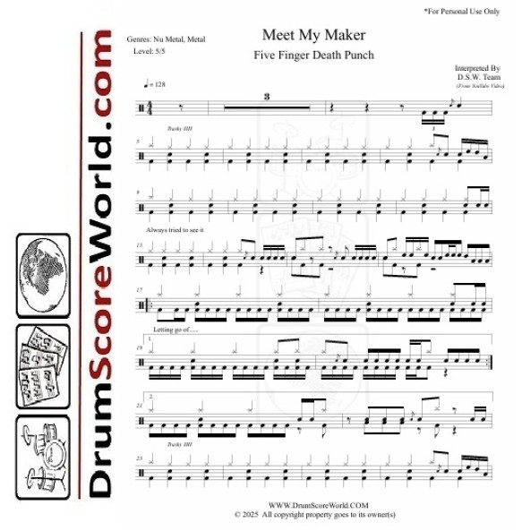 Five Finger Death Punch - Meet My Maker | Drum Sheet Five Finger Death Punch - Meet My Maker | Drum Sheet